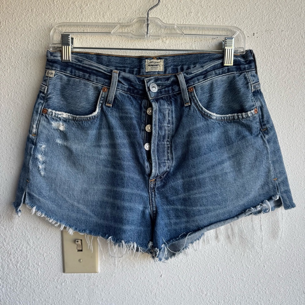 Citizens of Humanity Anabelle High-Rise Distressed Denim Shorts size 27 Blue